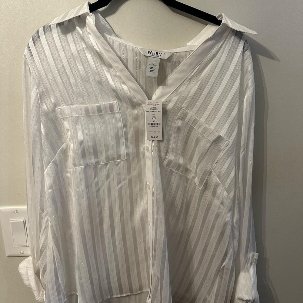 White House Black Market White Striped Button-Up Blouse
